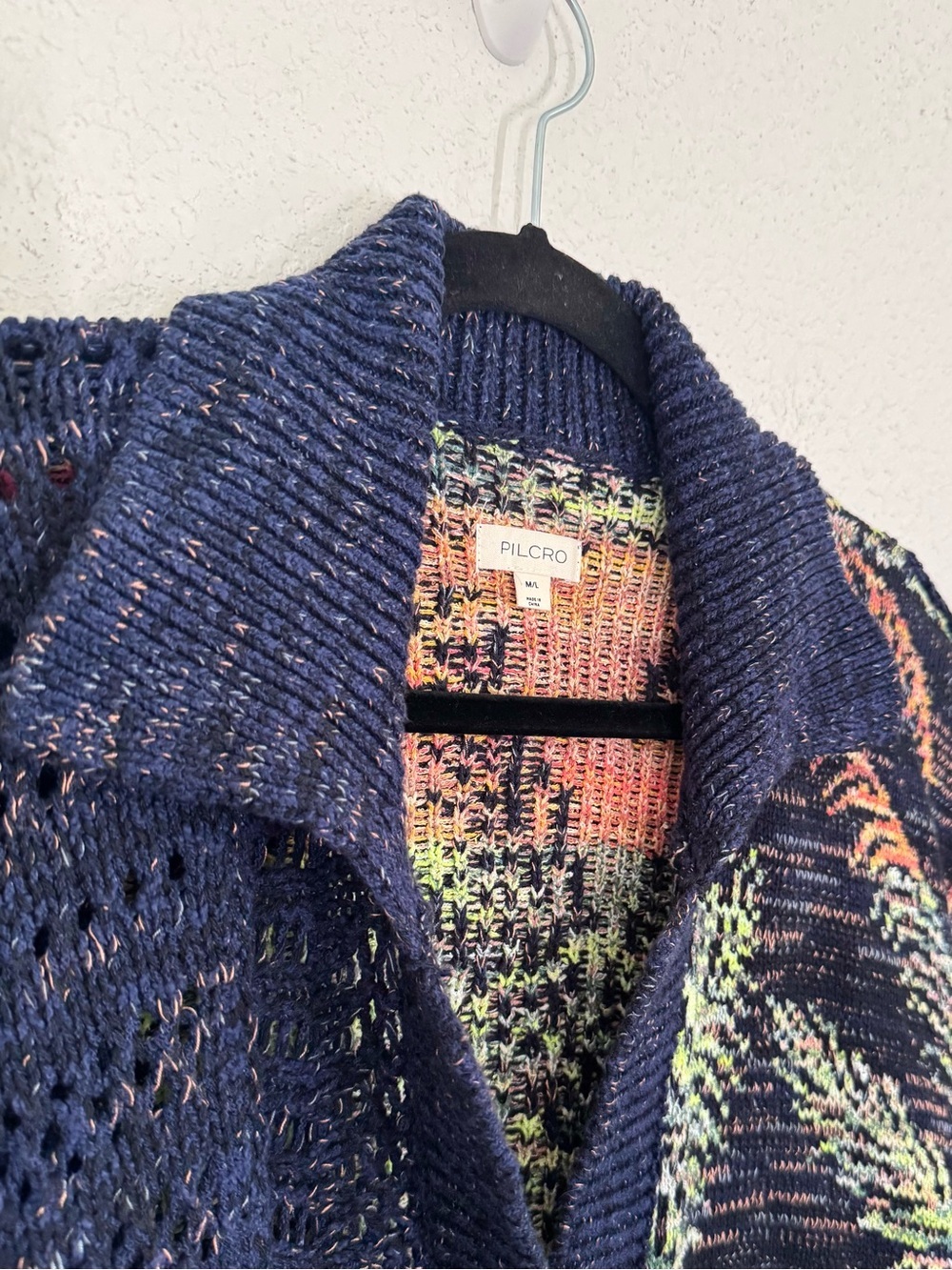 Pilcro Anthropologie Polo Camp Oversized Open Knit Sweater Shirt Medium/Large - Picture 5 of 9